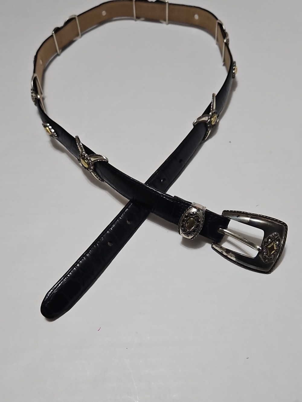 Brighton Vintage Black Croc Leather Concho Western Belt Made in USA Size M 32/34